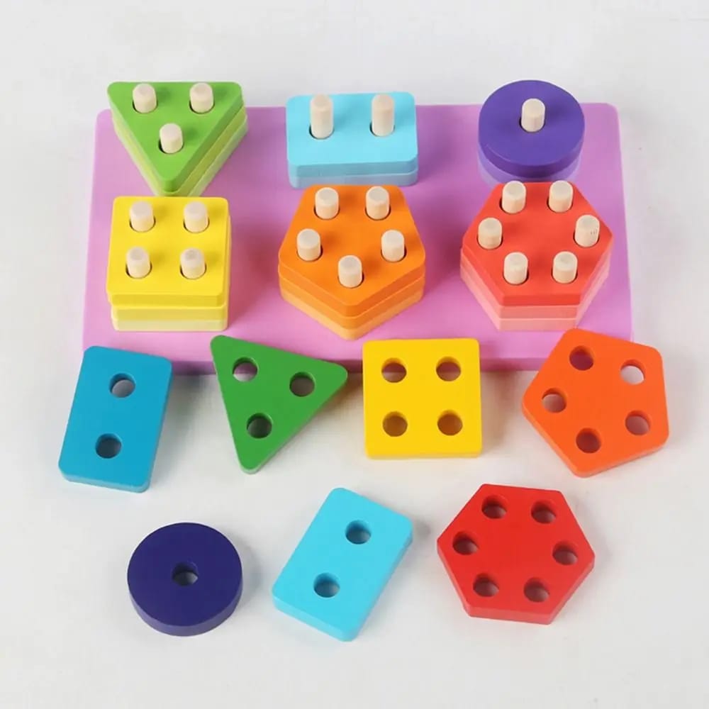 Wooden Geometric Montessori Shapes Sorter Set Of 6