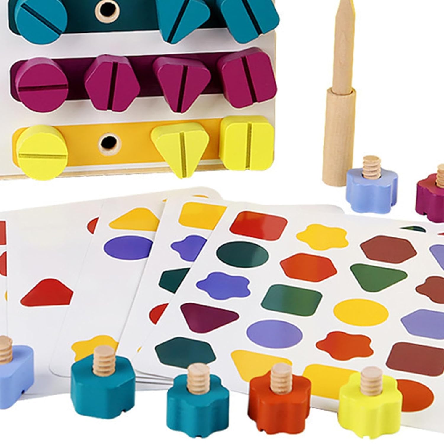Wooden Montessori Multicolor Matching Screws Activity Board – MGT Toys