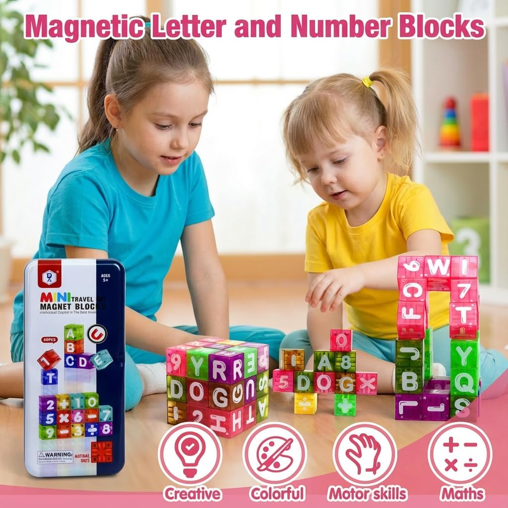 Magnetic Alphabet & Numbers Cubes Blocks 40 pcs – MGT Toys