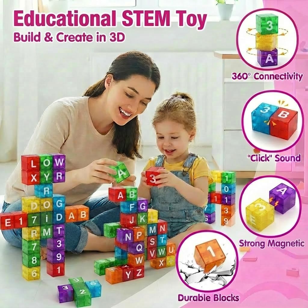 Magnetic Alphabet & Numbers Cubes Blocks 40 pcs – MGT Toys