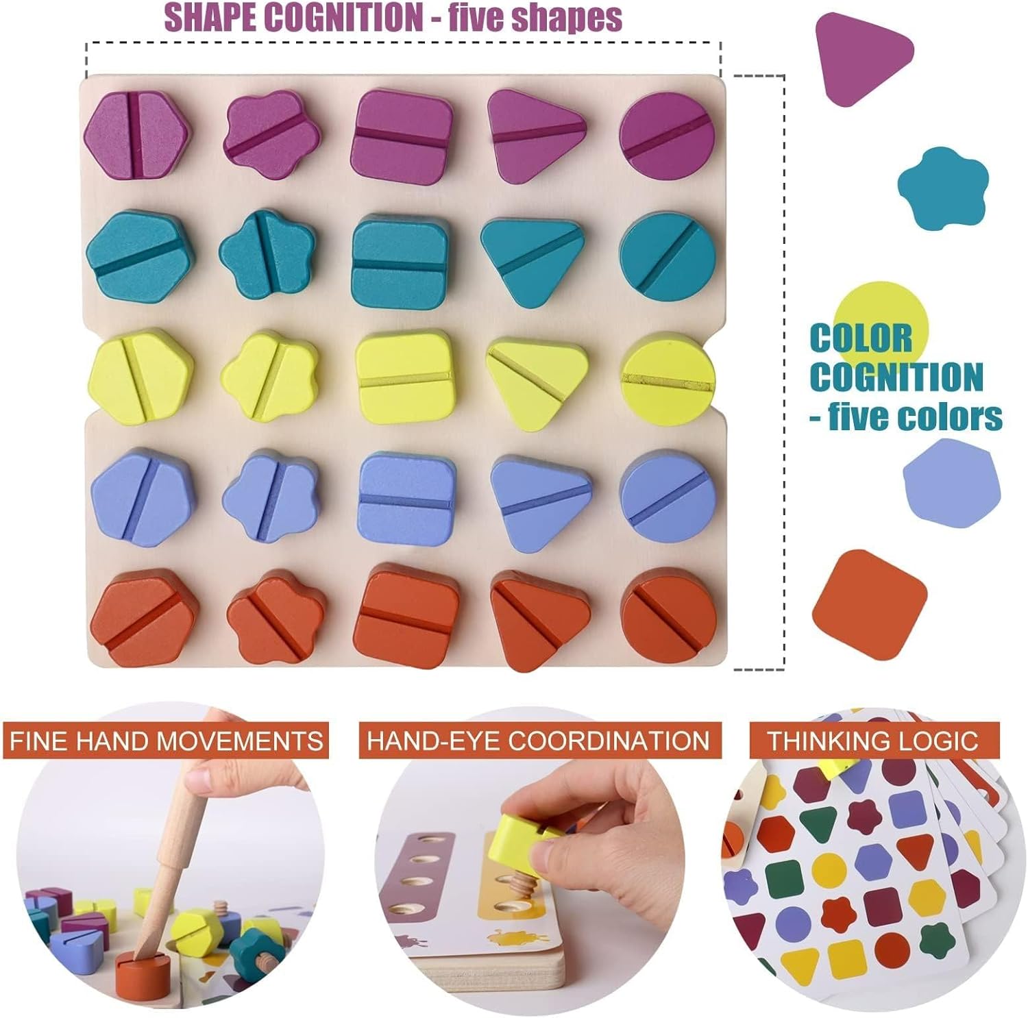 Wooden Montessori Multicolor Matching Screws Activity Board – MGT Toys