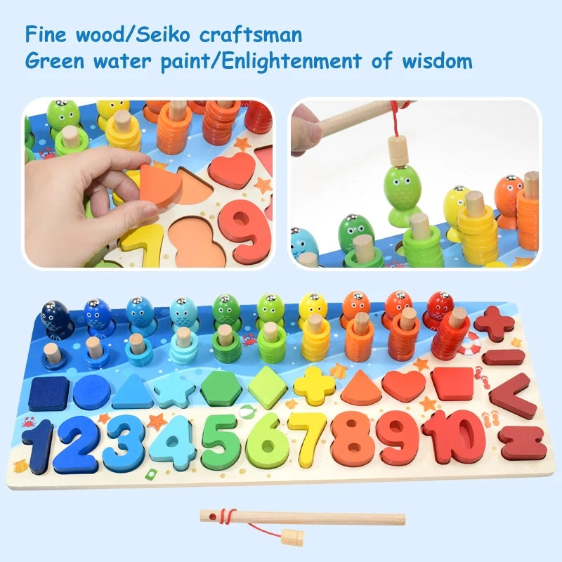 Wooden Logarithm 6in1 Sorting Activity Montessori Board