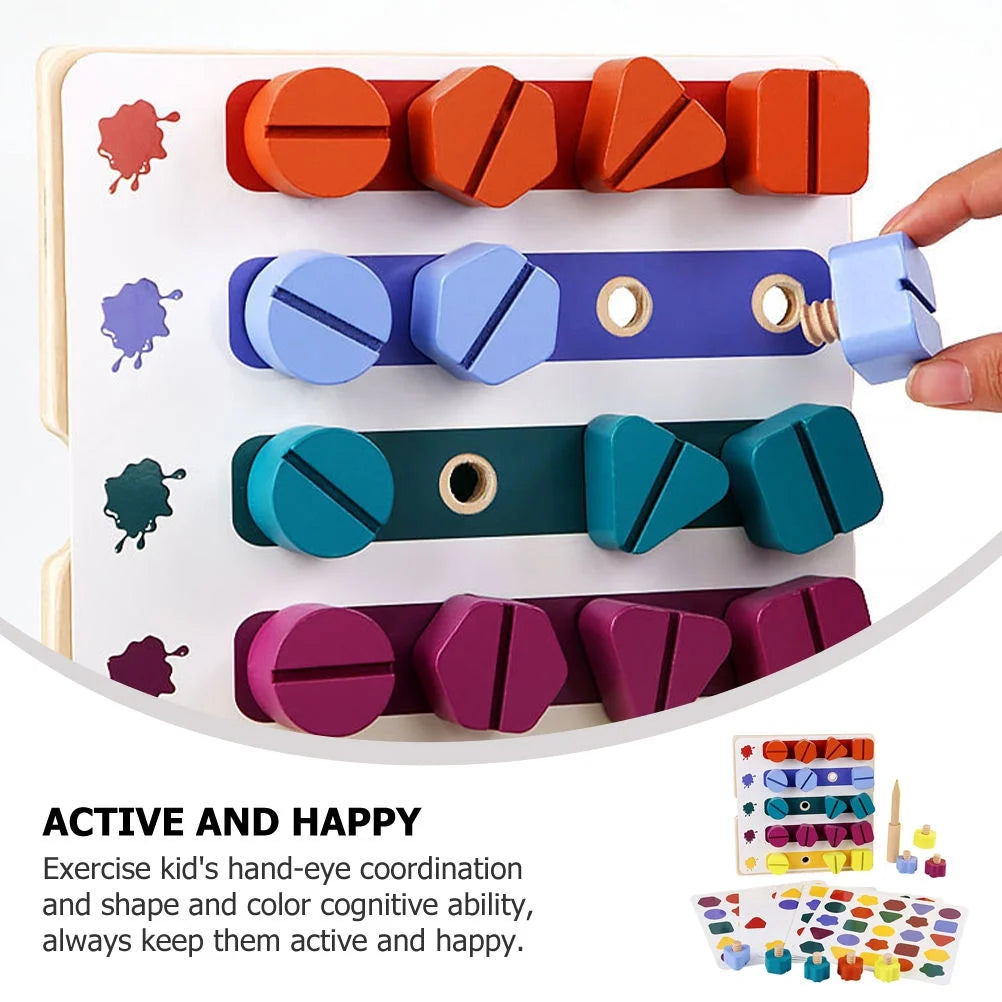 Wooden Montessori Multicolor Matching Screws Activity Board – MGT Toys