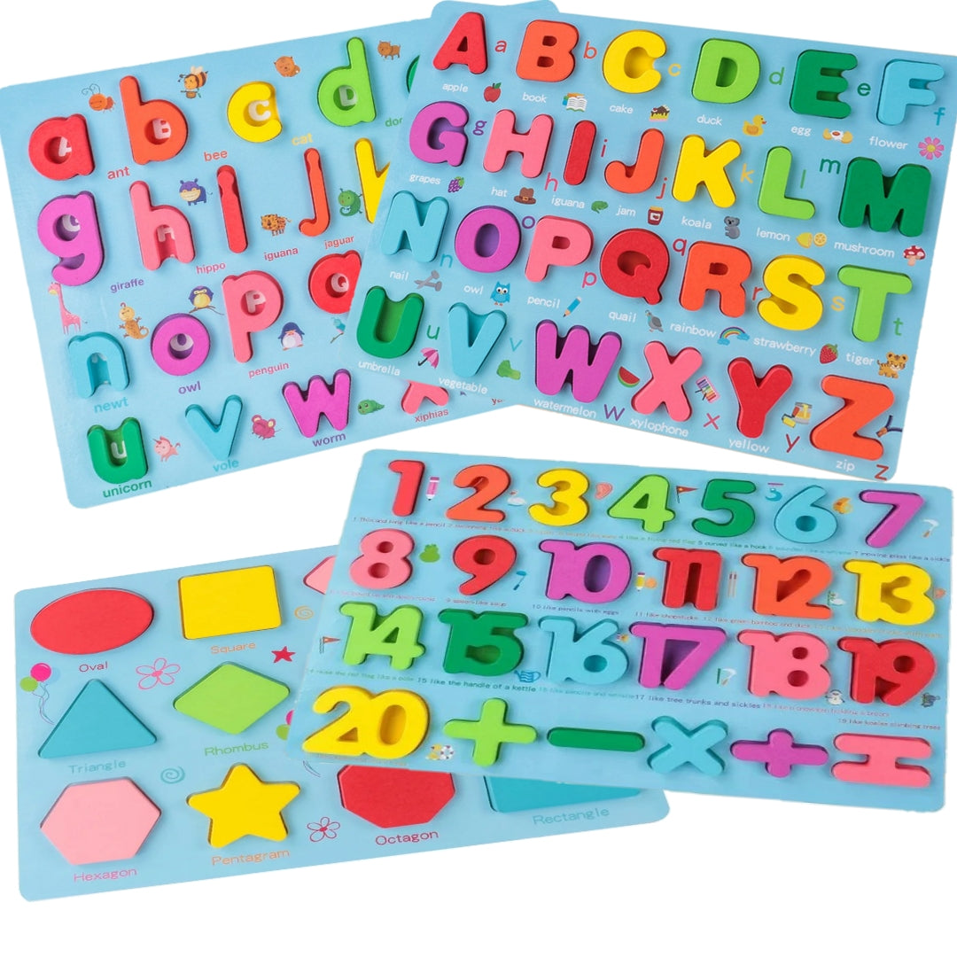 Wooden 3d Colorful Alphabets,Numbers & Shapes Sorting Boards