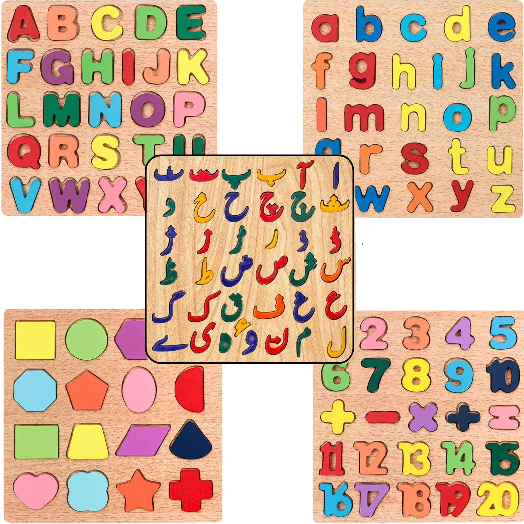 Wooden 3d Colorful Alphabets,Numbers & Shapes Sorting Boards – MGT Toys