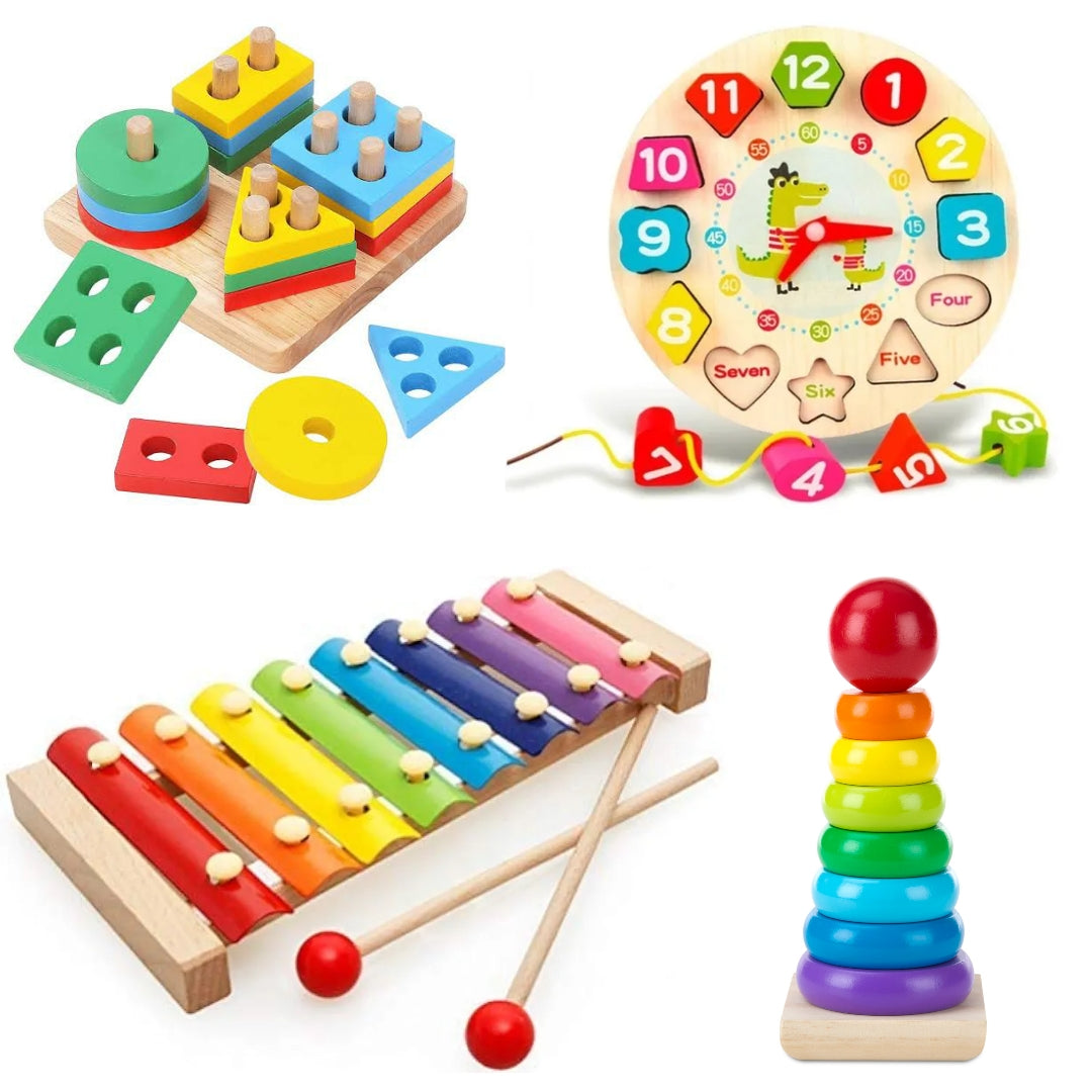 Montessori Starter 4-in-1 Combo – Essential Wooden Learning Toys