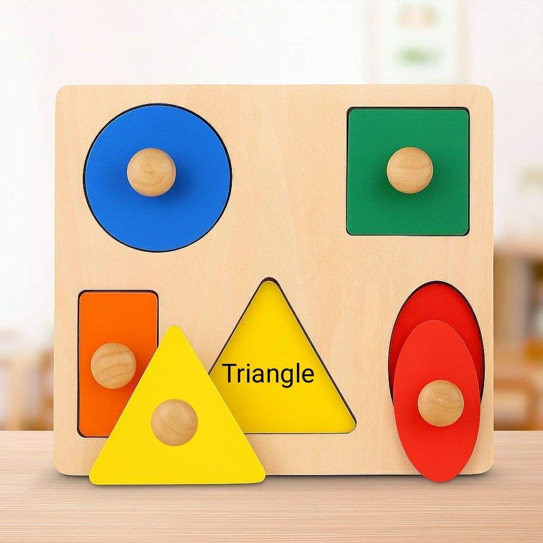 Montessori-Inspired Wooden Sorting Knob Board – 5 Essential Shapes