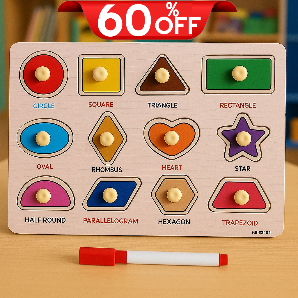 12 Geometric Shapes 2in1 Sorting Knob Board With Matching Activity