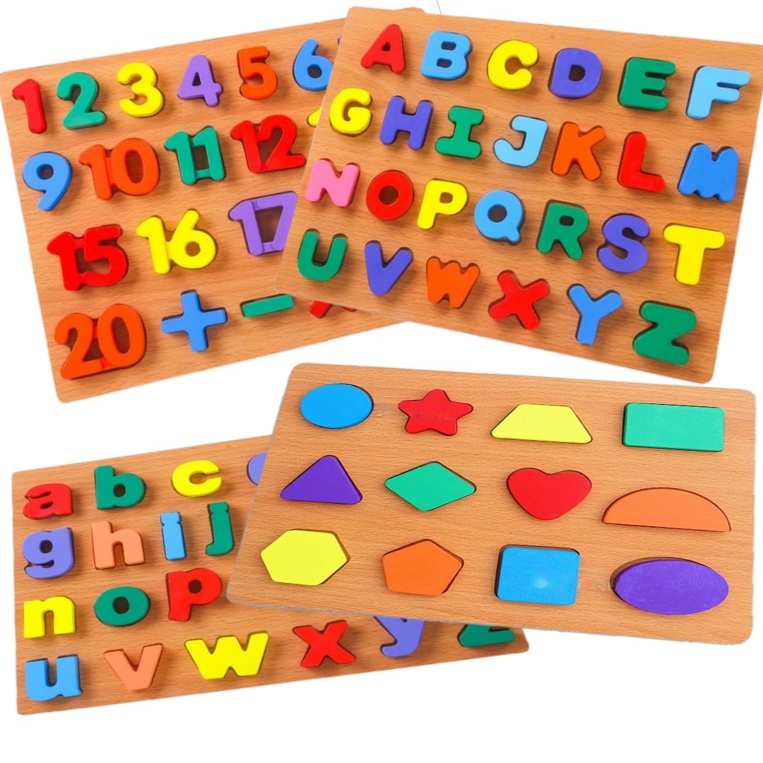 Wooden 3d Colorful Alphabets,Numbers & Shapes Sorting Boards