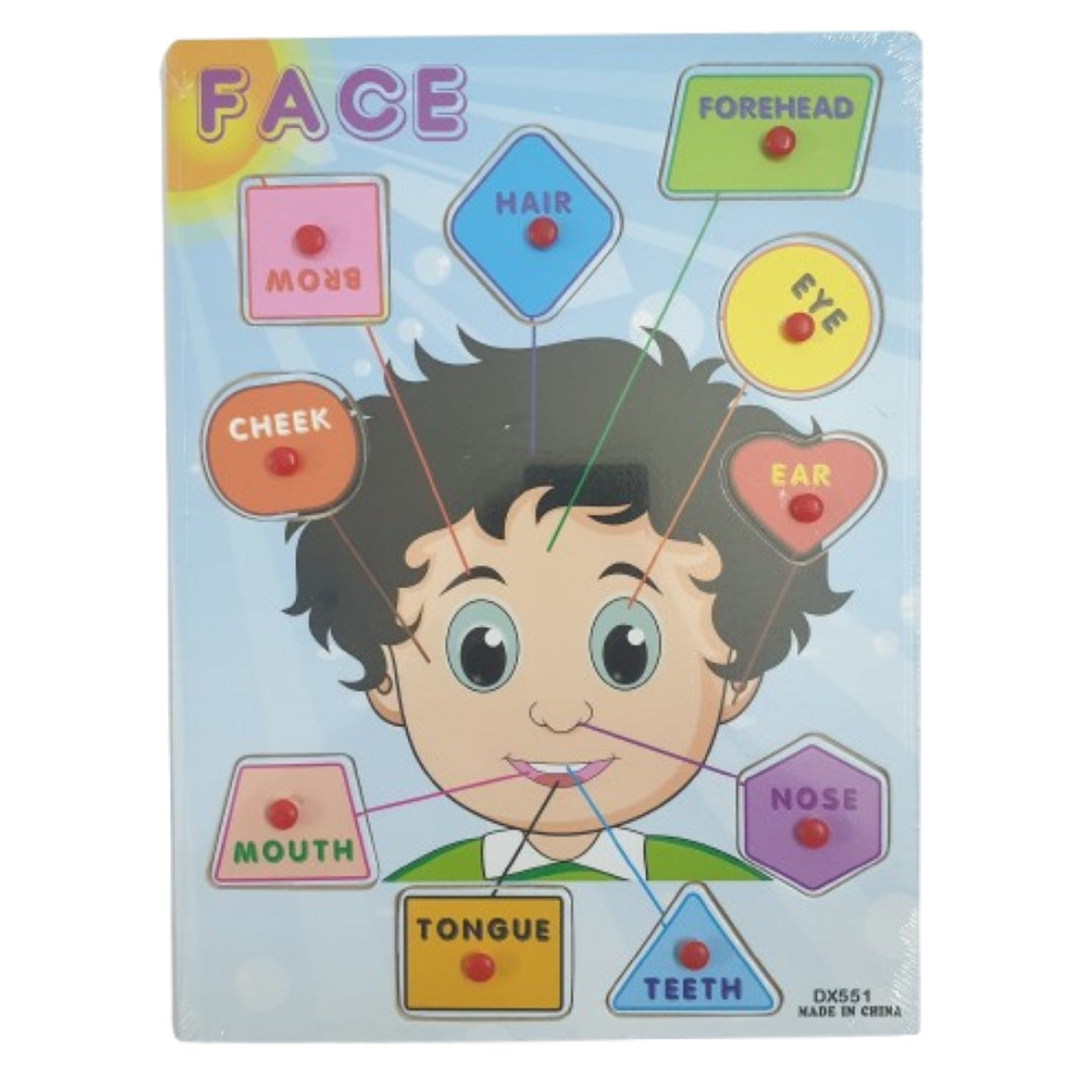 Wooden Face Parts Sorting Peg Puzzle Pin Board-Boy