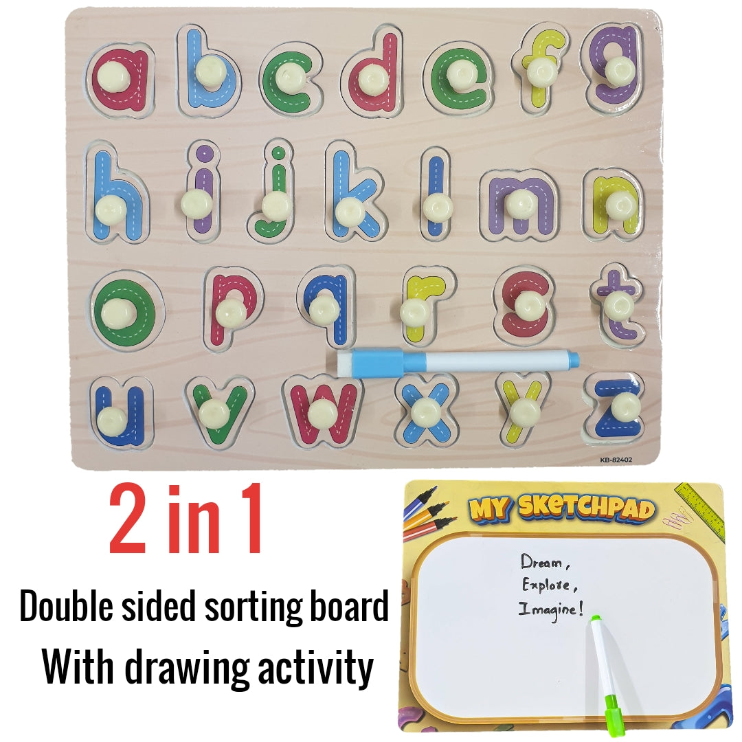 Small abc 2in1 Sorting Knob Board With Drawing Activity