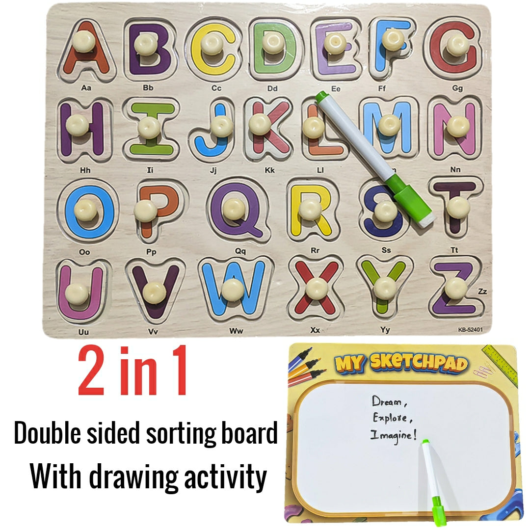 Capital Alphabets 2in1 Sorting Knob Board With Sketching Activity