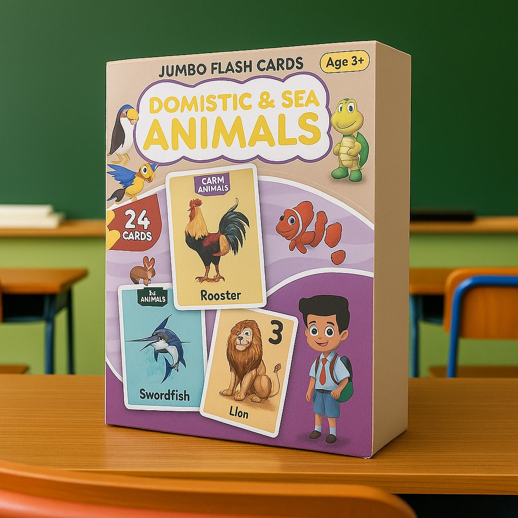 24 Flashcard Animals, Farm, Wild & Sea Big 24 Flash Cards Set – MGT Toys