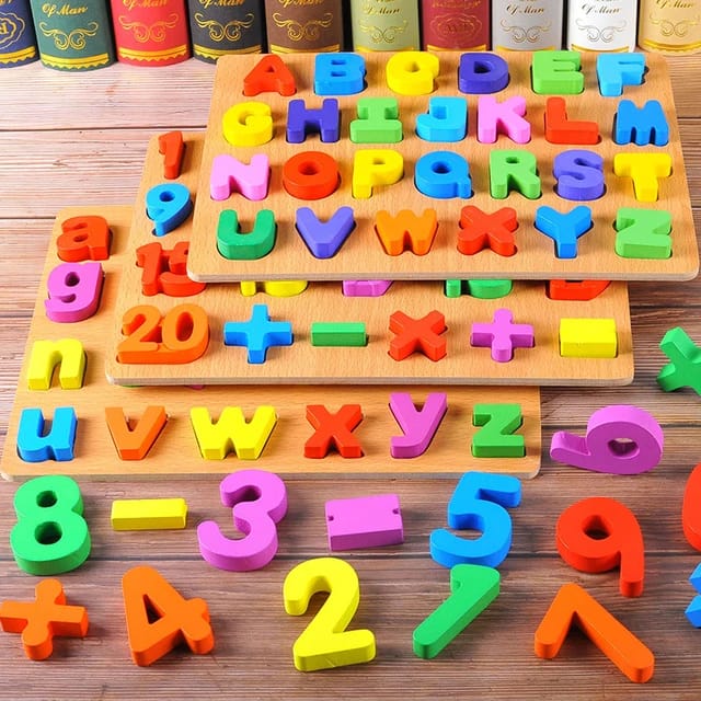 Wooden 3d Colorful Alphabets,Numbers & Shapes Sorting Boards