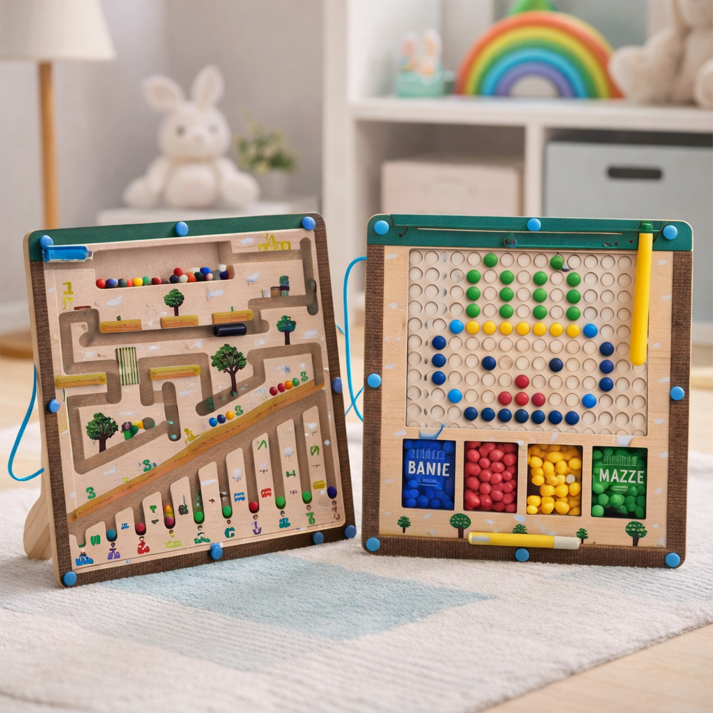 Wooden 2in1 Magnetic Balls & Beans Maze Sorting Board – MGT Toys