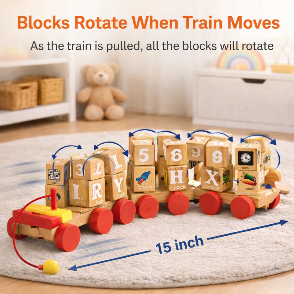 Wooden Educational Blocks Rotating Interactive Activity Train – MGT Toys