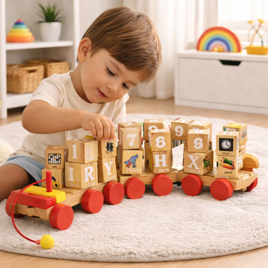 Wooden Educational Blocks Rotating Interactive Activity Train – MGT Toys