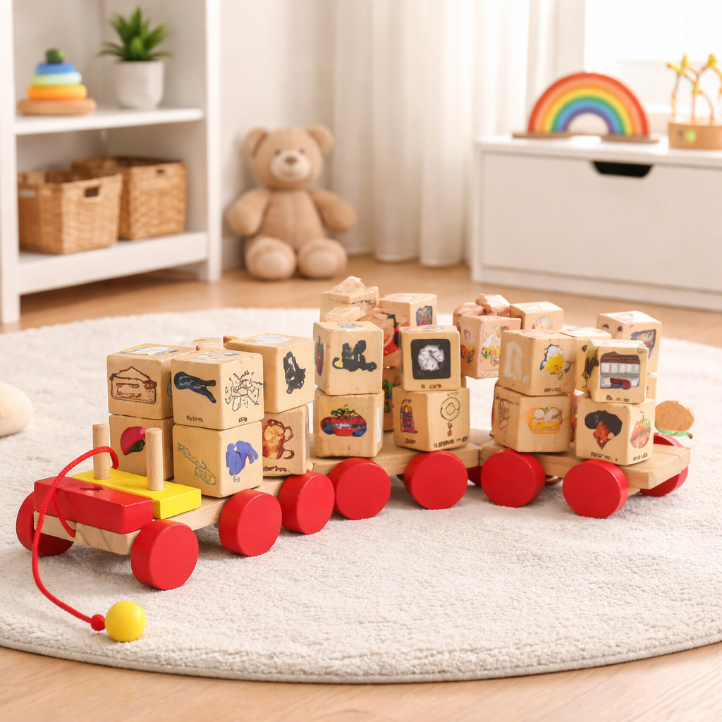 Wooden Educational Blocks Rotating Interactive Activity Train – MGT Toys