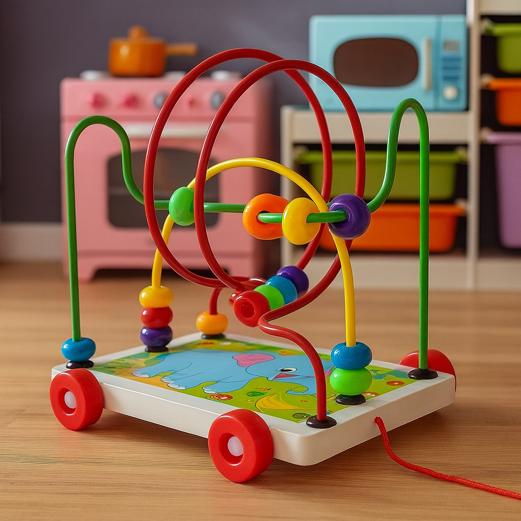 Wooden Multicolor Bead Wire Maze Trailer