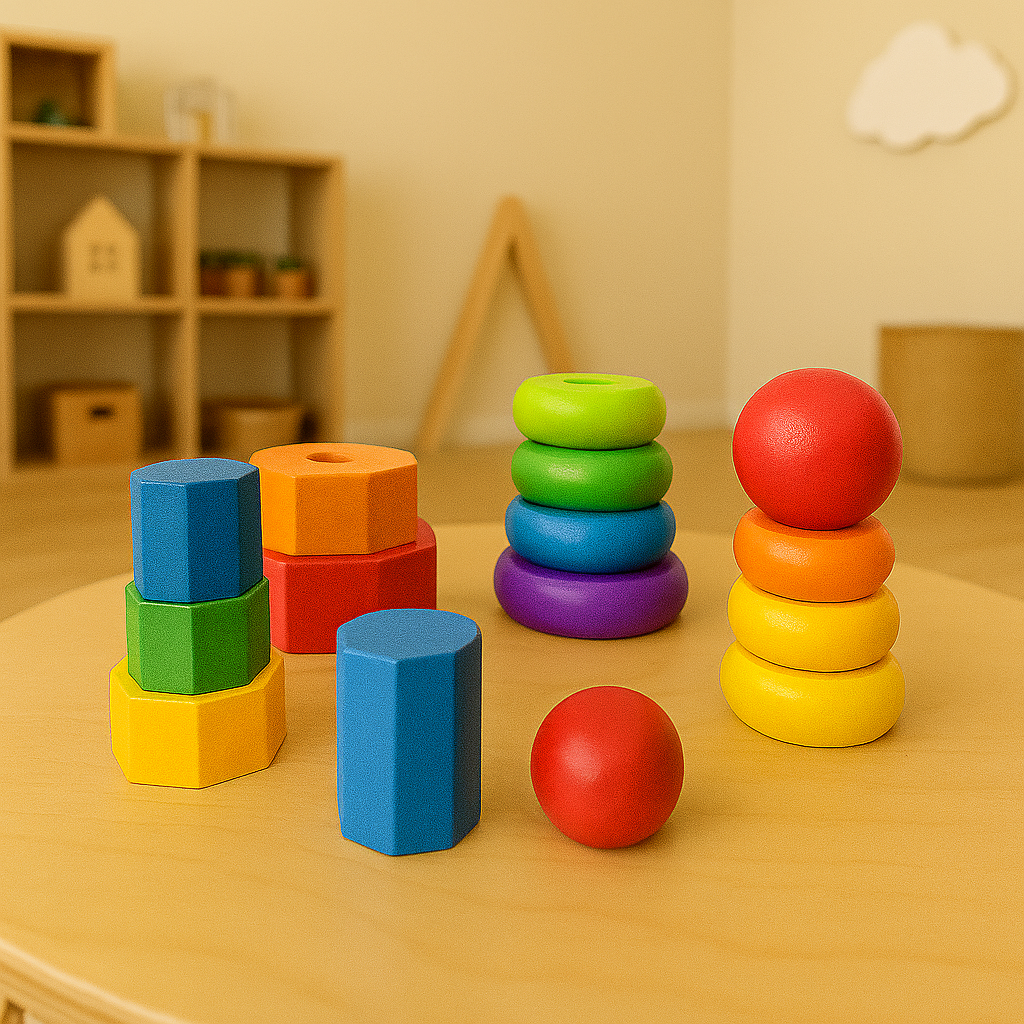 Wooden Montessori Multicolor Twin Stacking Ring Tower