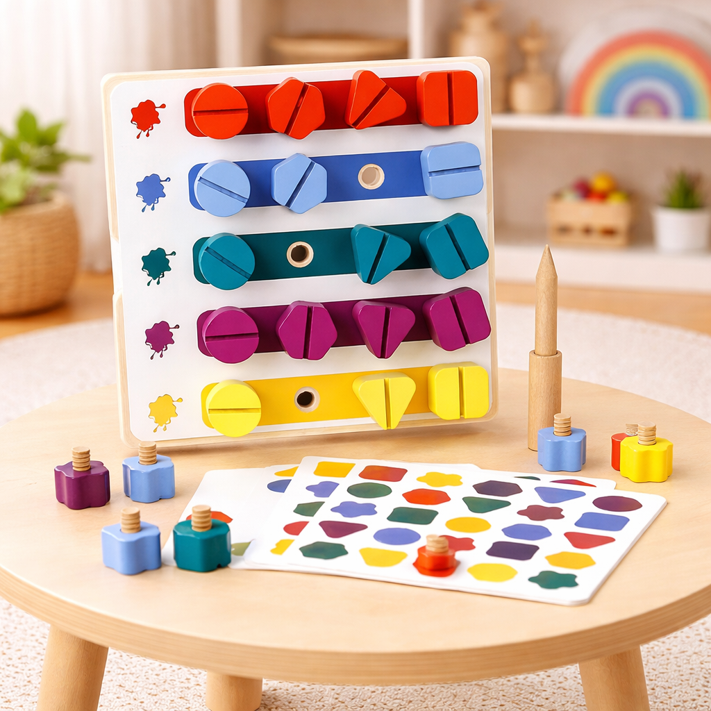 Wooden Montessori Multicolor Matching Screws Activity Board – MGT Toys