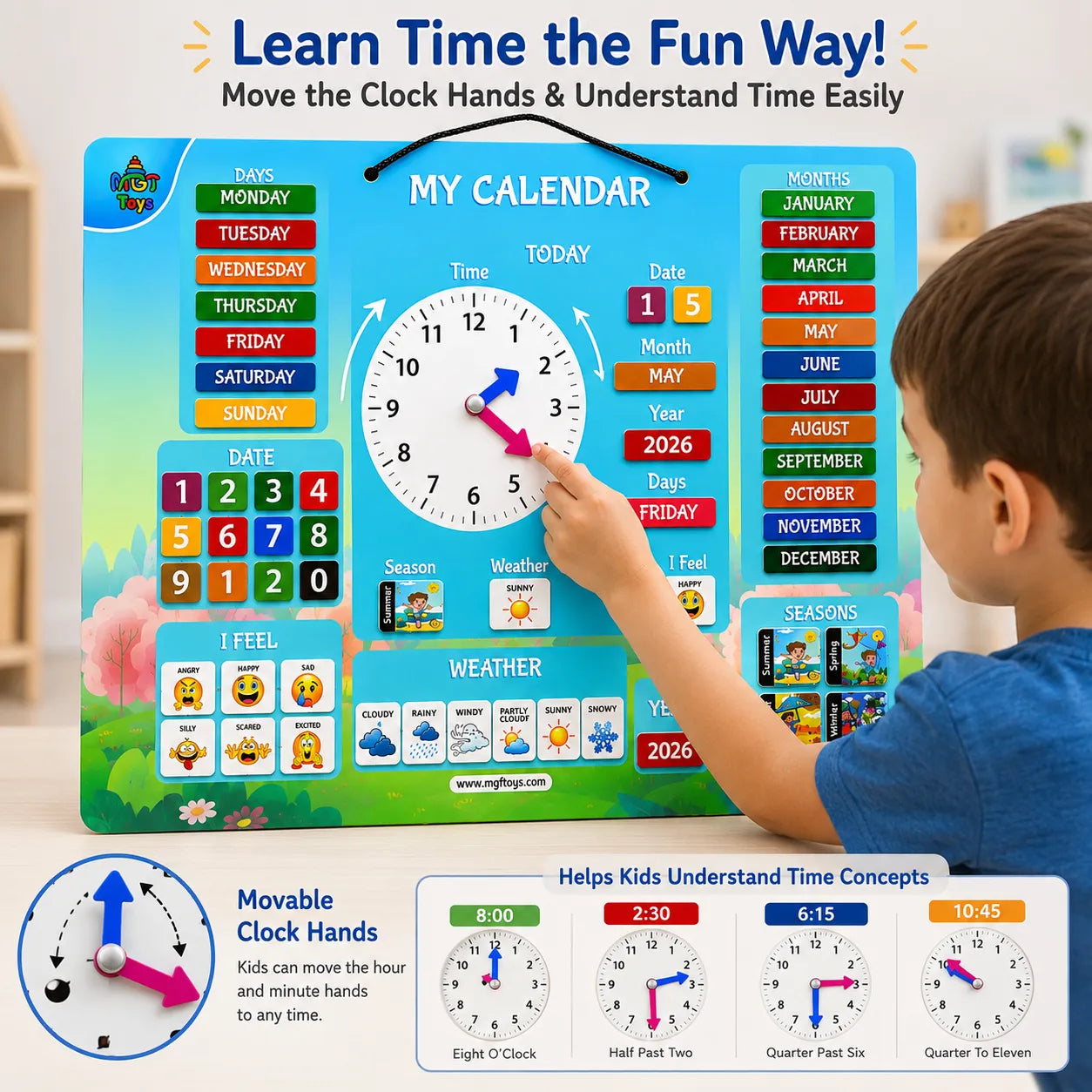 Wooden Interactive My Calendar for Kids – Learn Days, Dates, Months, W ...