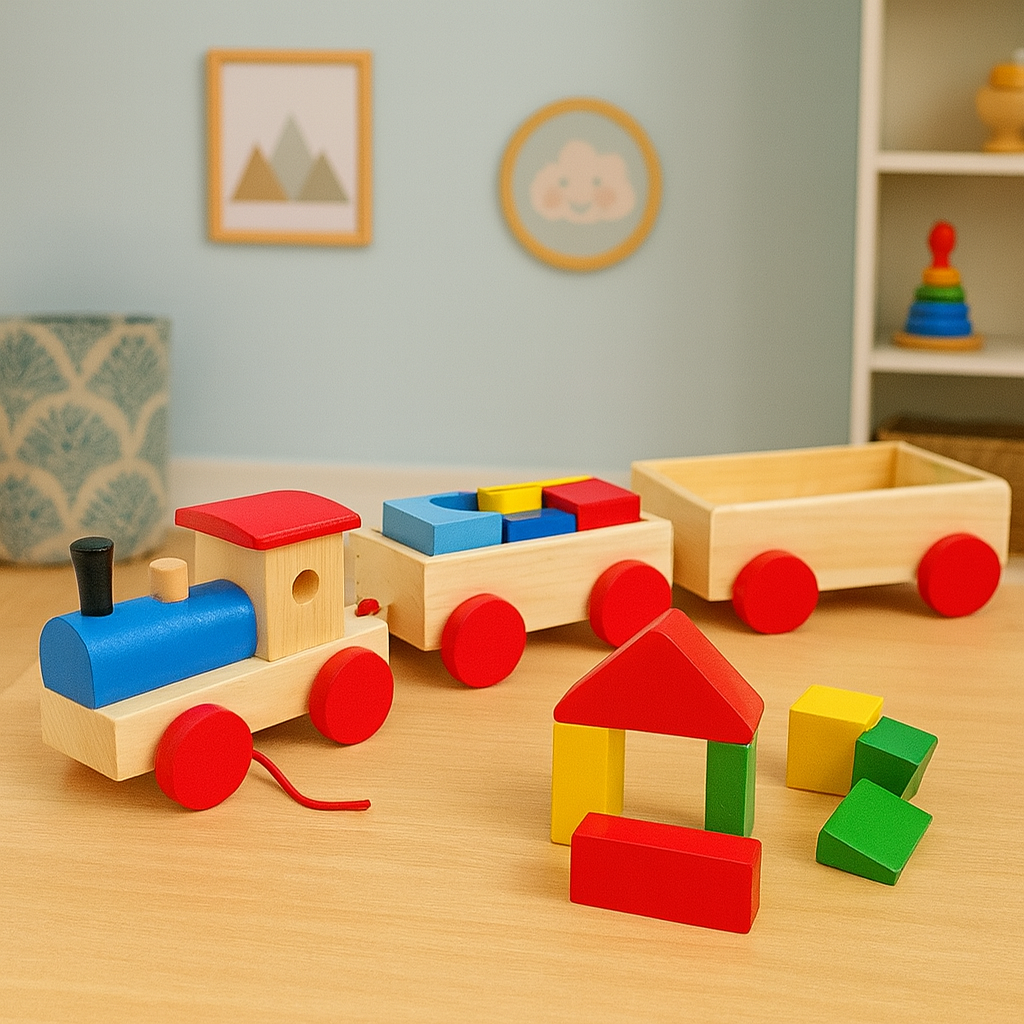 Wooden Multicolor Blocks Transporting Train