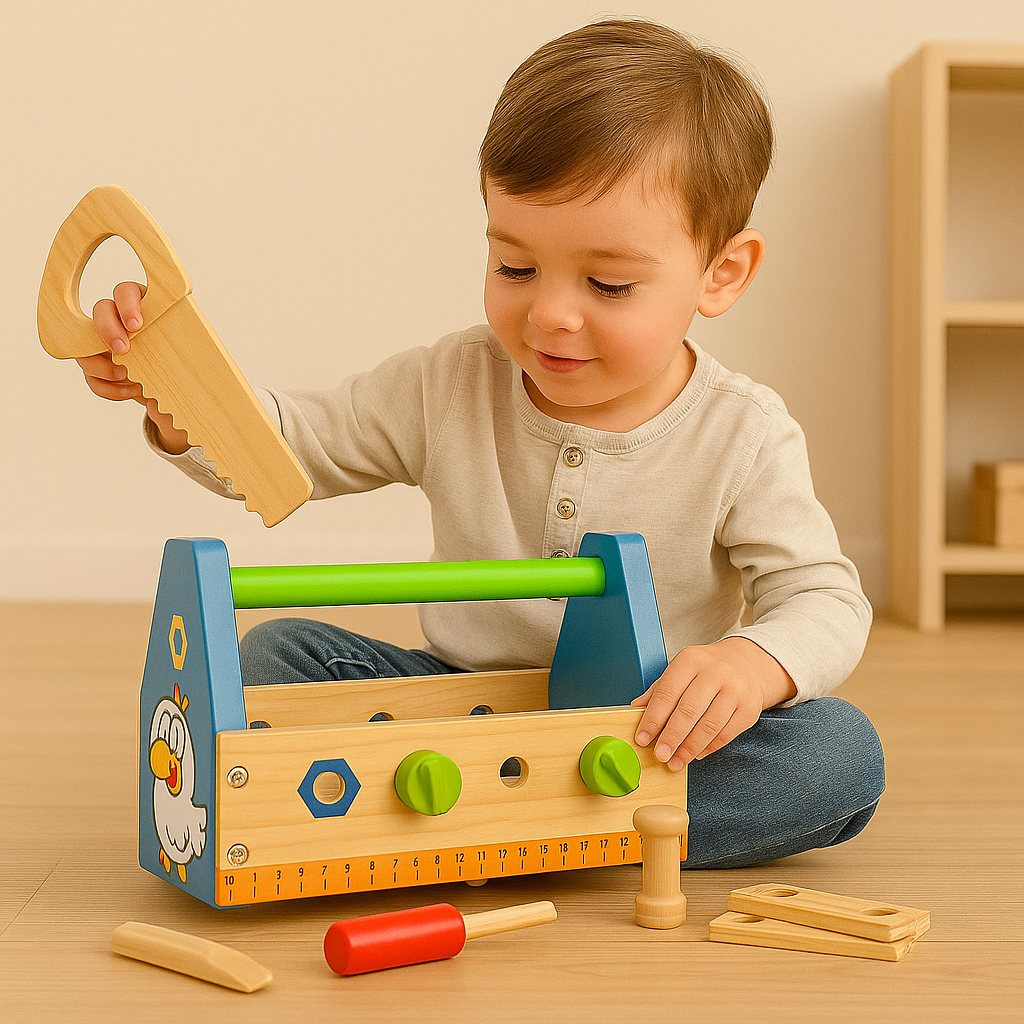 Wooden Multicolor Construction Tools Basket Set