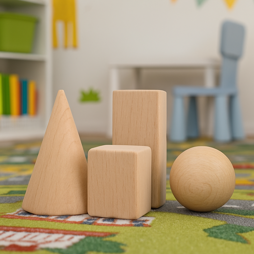 Wooden 3D Geometric Preschool Learning Shapes Solid Blocks