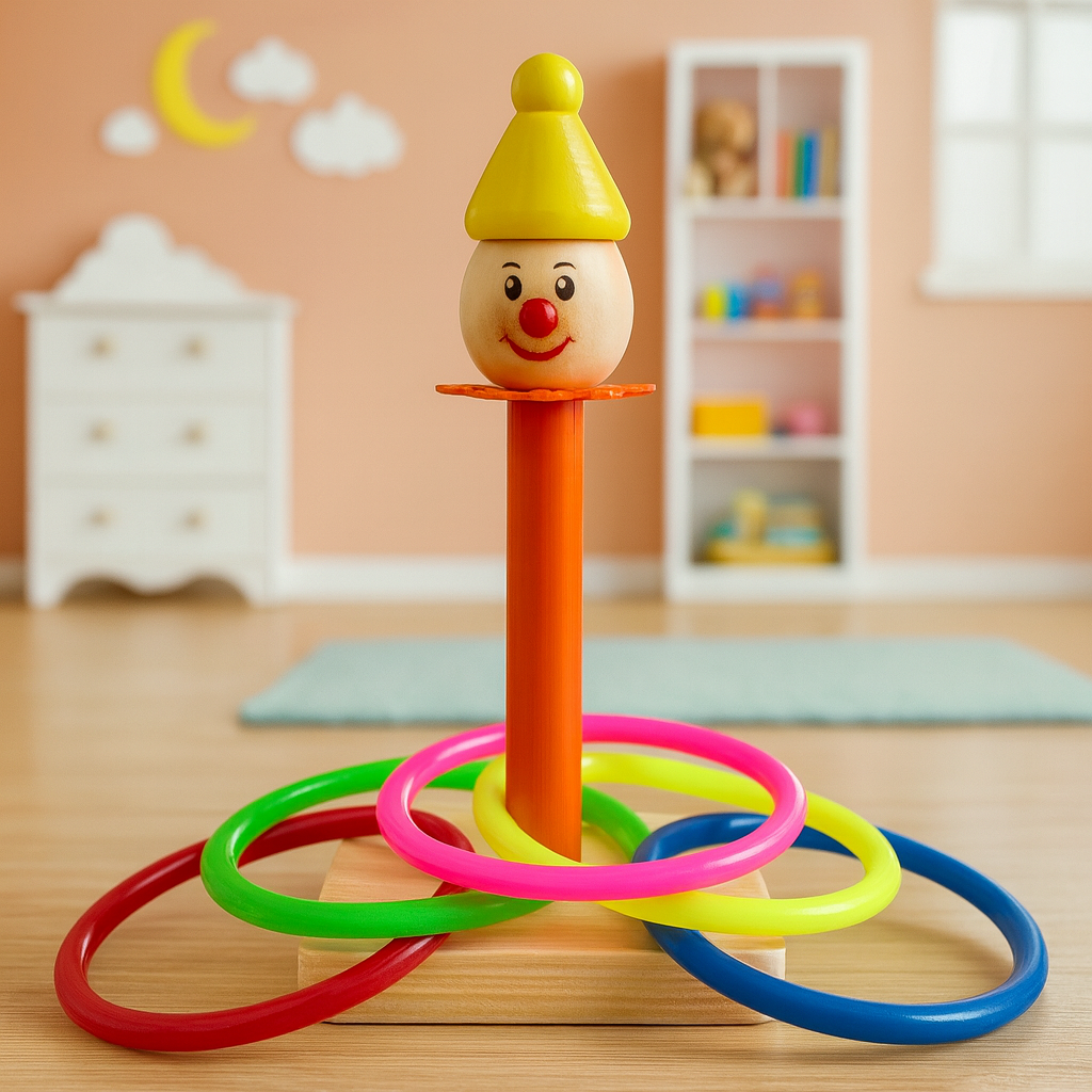 Wooden Colorful Clown Ring Tower Toss Game