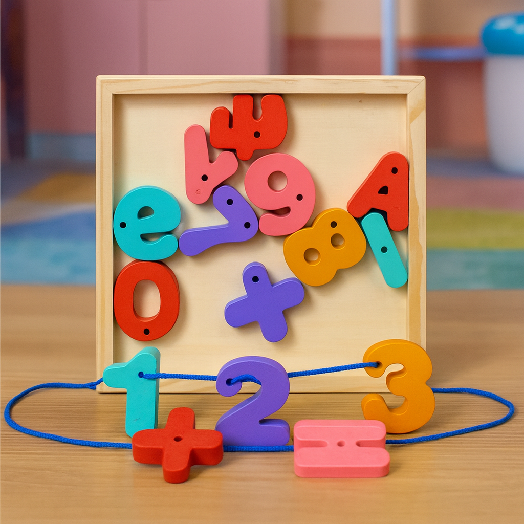 Wooden 3D Alphabet & Numbers Lacing Activity Tray