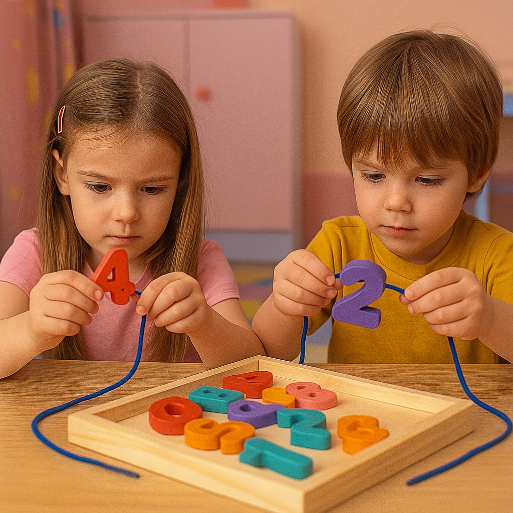 Wooden 3D Alphabet & Numbers Lacing Activity Tray