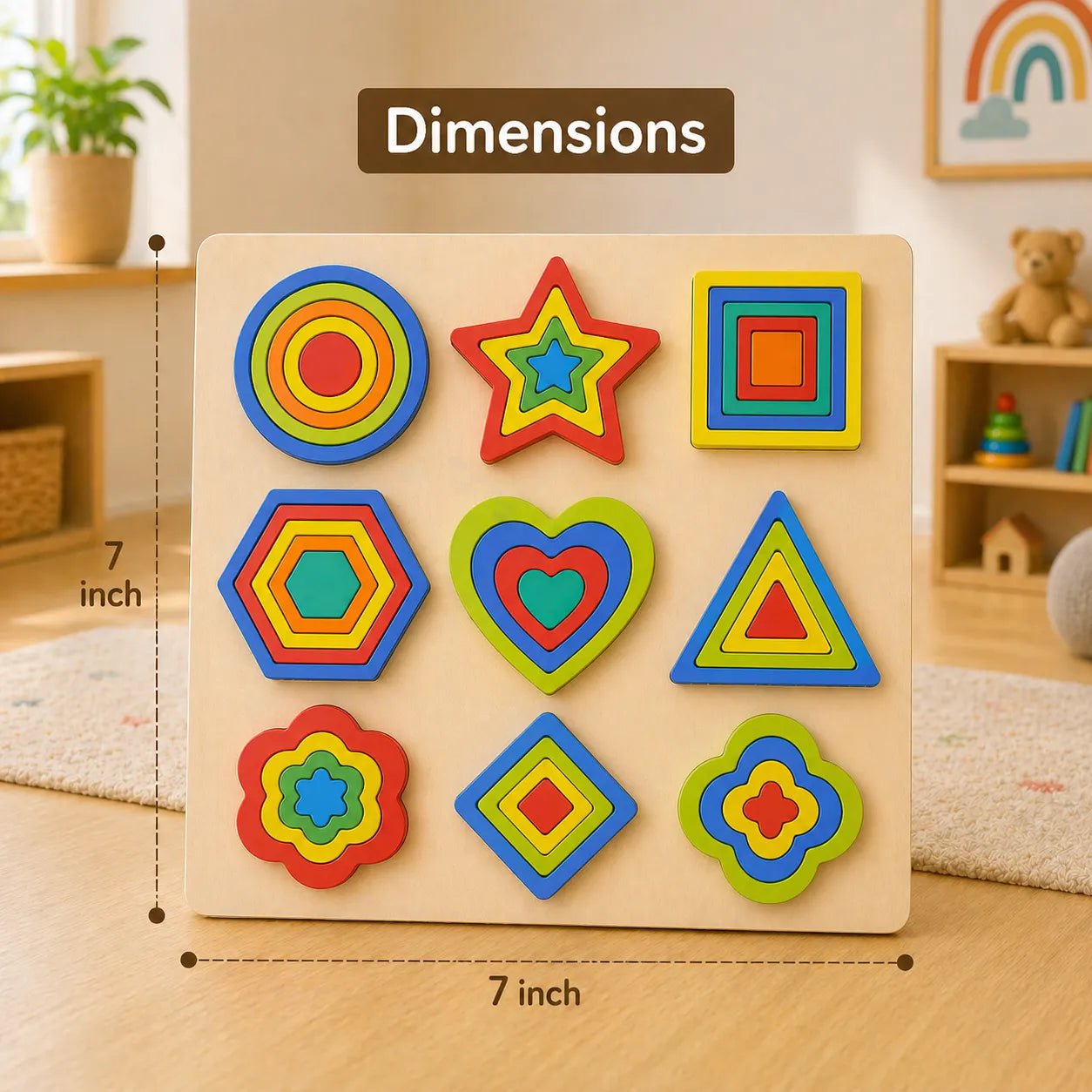 Wooden Multicolor Shapes layers Sorting Puzzle Boards – MGT Toys