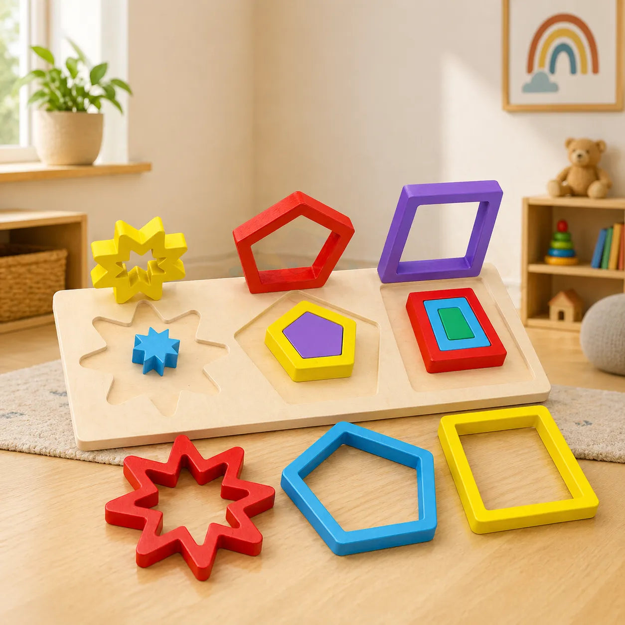 Wooden Multicolor Shapes layers Sorting Puzzle Boards – MGT Toys