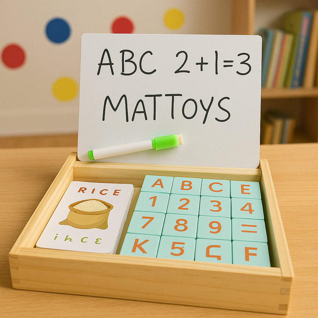 Wooden Alphabets Blocks & 2 In 1 Writing Board With Flash Cards