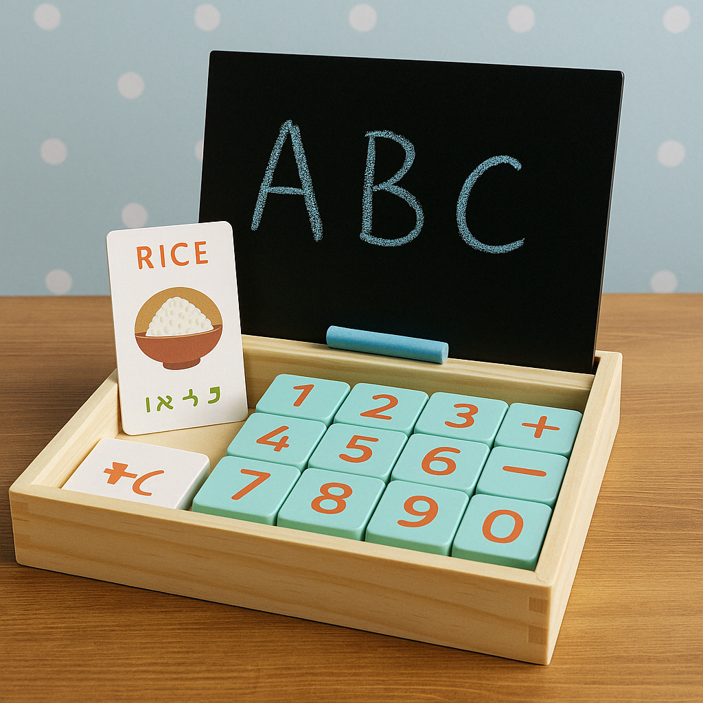 Wooden Alphabets Blocks & 2 In 1 Writing Board With Flash Cards
