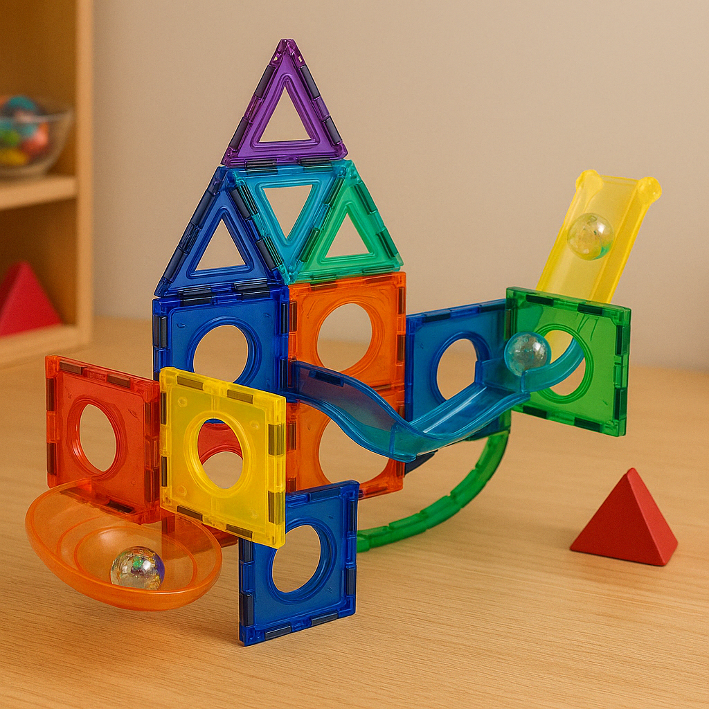 Multicolour Tile 3D Construction Building Blocks With Ball Track – MGT Toys