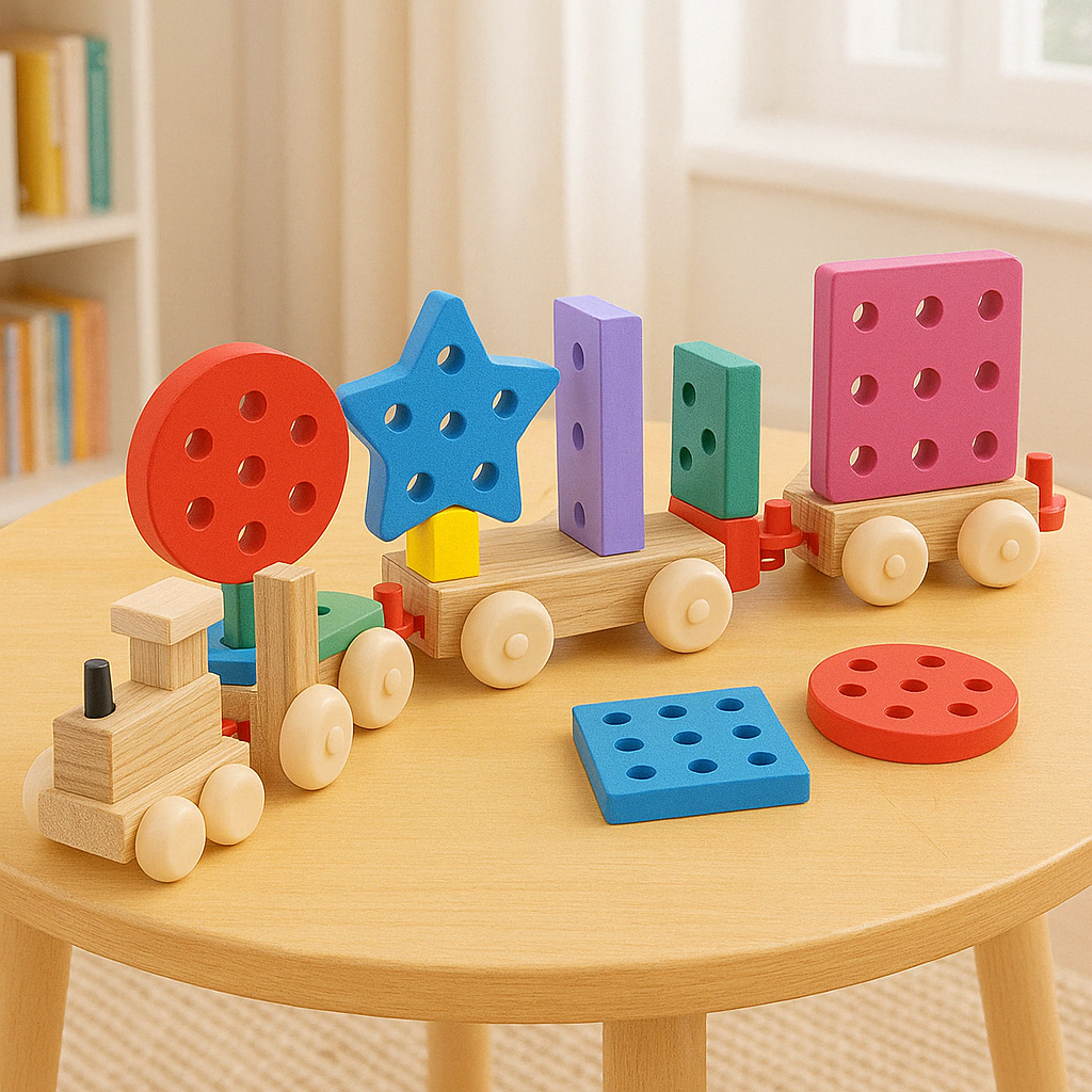 Wooden Multicolor Geometric Shapes Connecting train