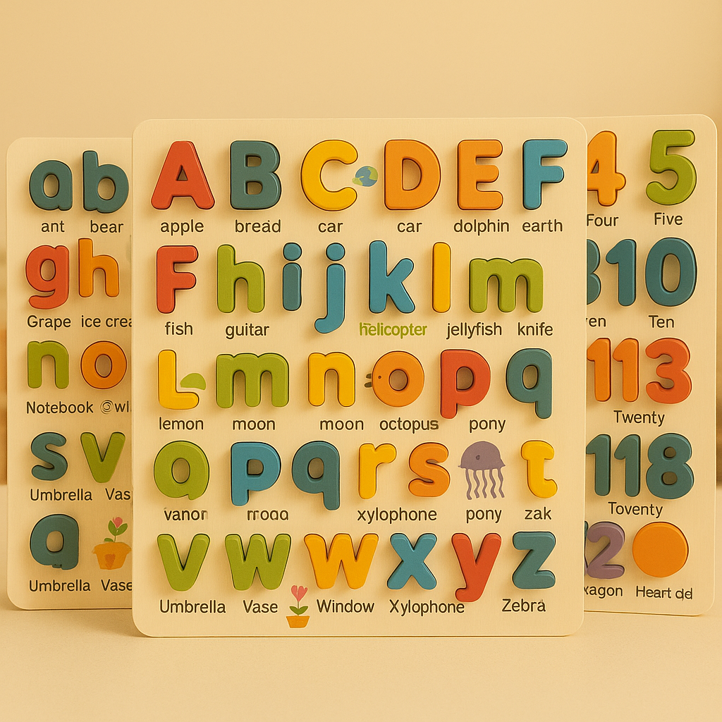 Wooden 3D Alphabets And Numbers Jumbo Sorting Boards