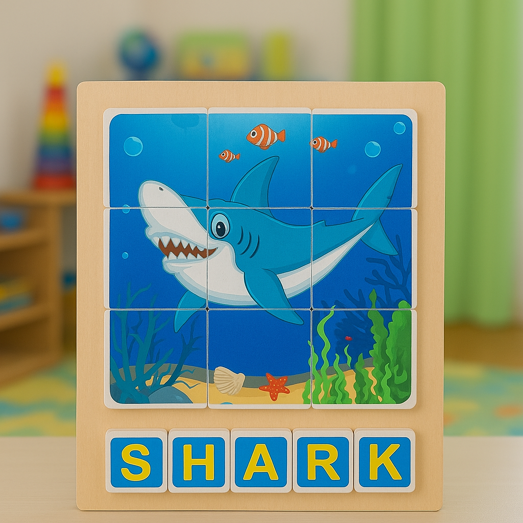 Wooden Montessori Animal Puzzle with Spelling Blocks