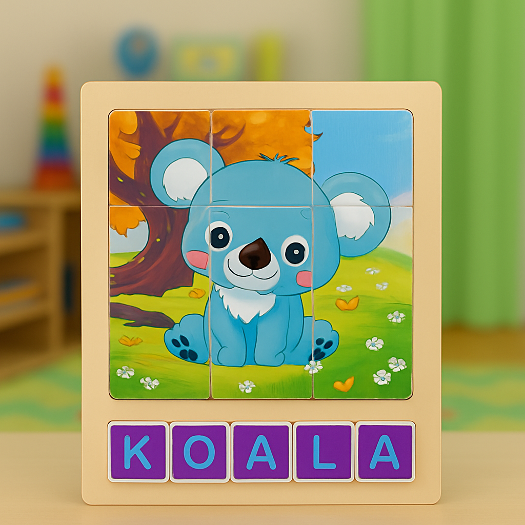Wooden Montessori Animal Puzzle with Spelling Blocks