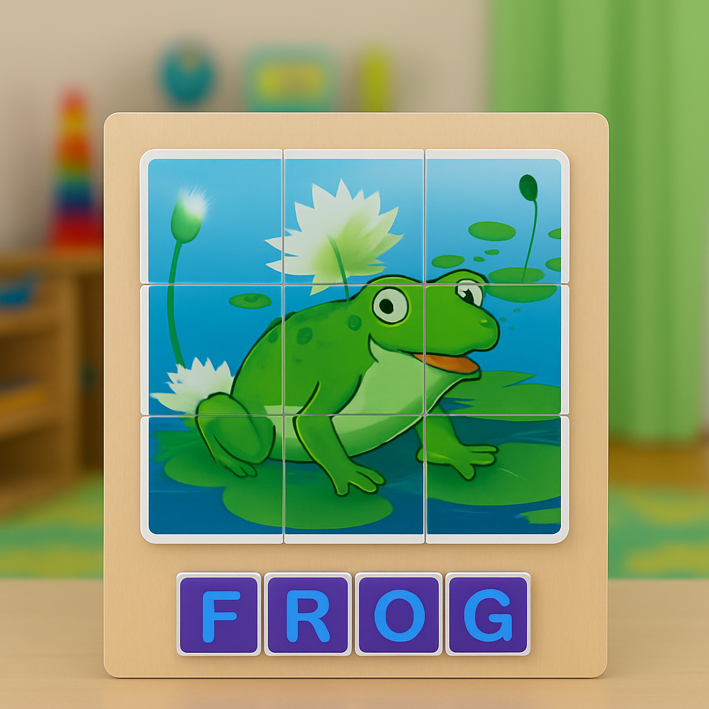 Wooden Montessori Animal Puzzle with Spelling Blocks