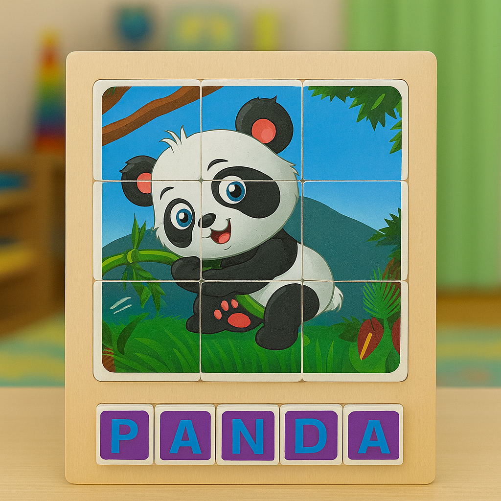 Wooden Montessori Animal Puzzle with Spelling Blocks