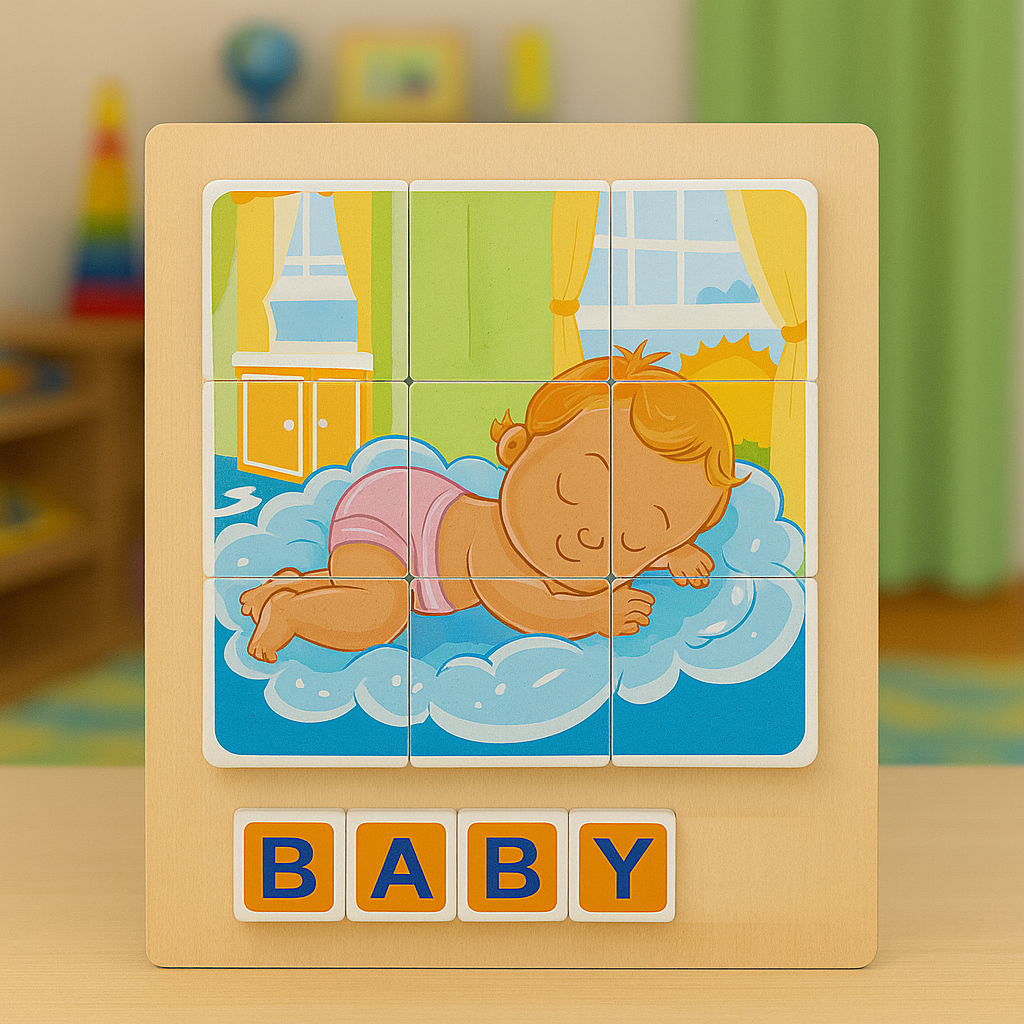 Wooden Montessori Animal Puzzle with Spelling Blocks
