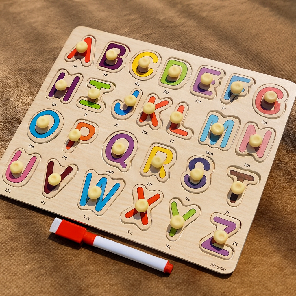 Capital Alphabets 2in1 Sorting Knob Board With Sketching Activity