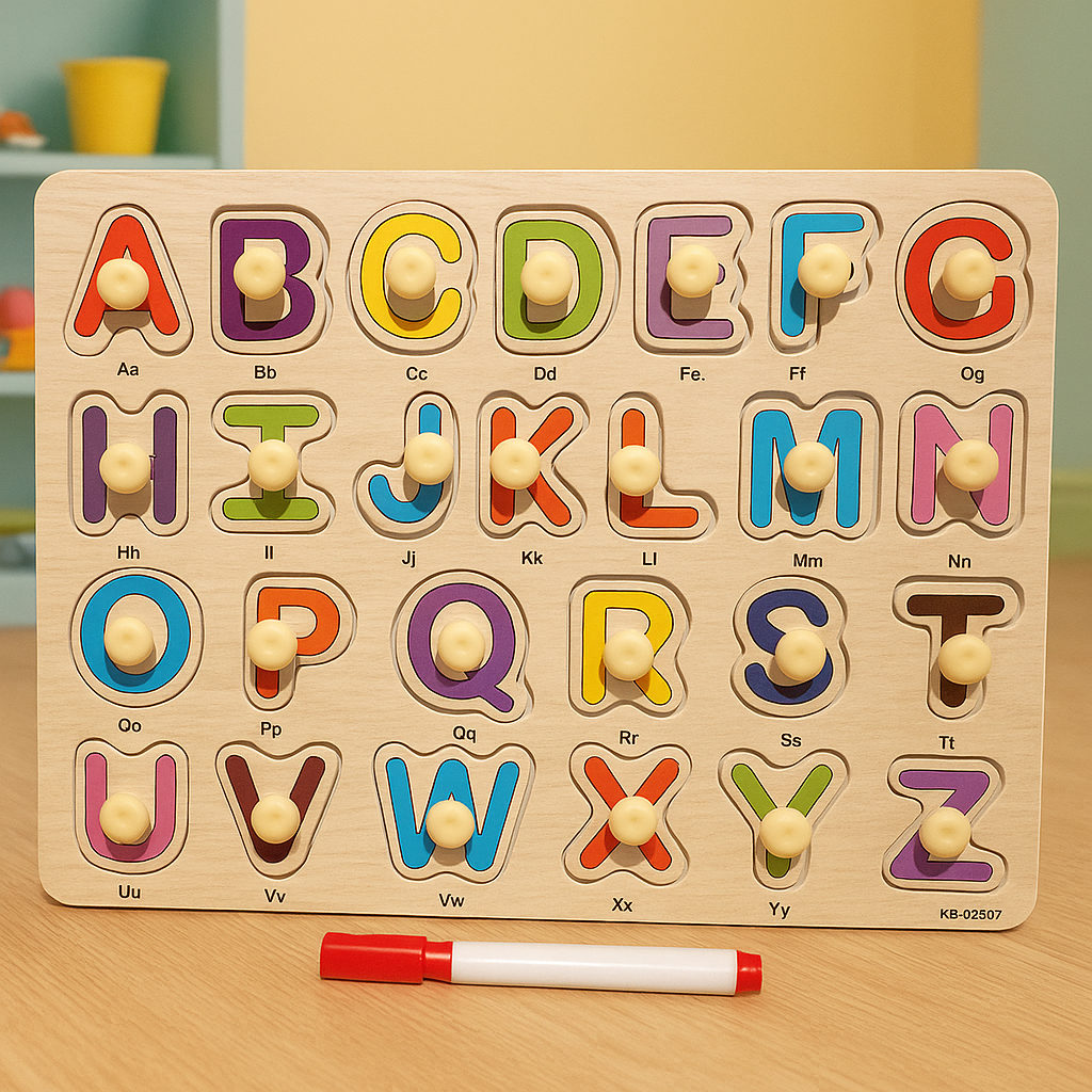Capital Alphabets 2in1 Sorting Knob Board With Sketching Activity