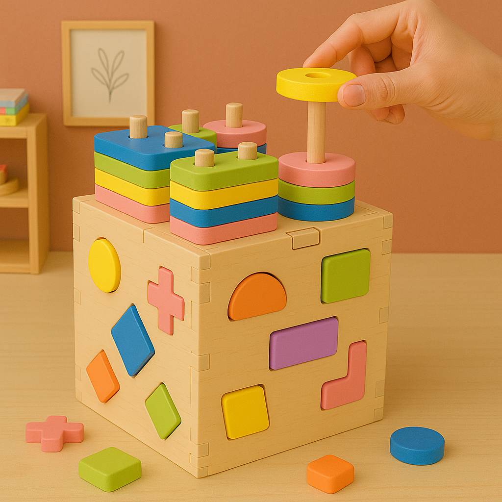 Wooden Geometric Shapes Sorting & Stacking Intelligence Activity Box