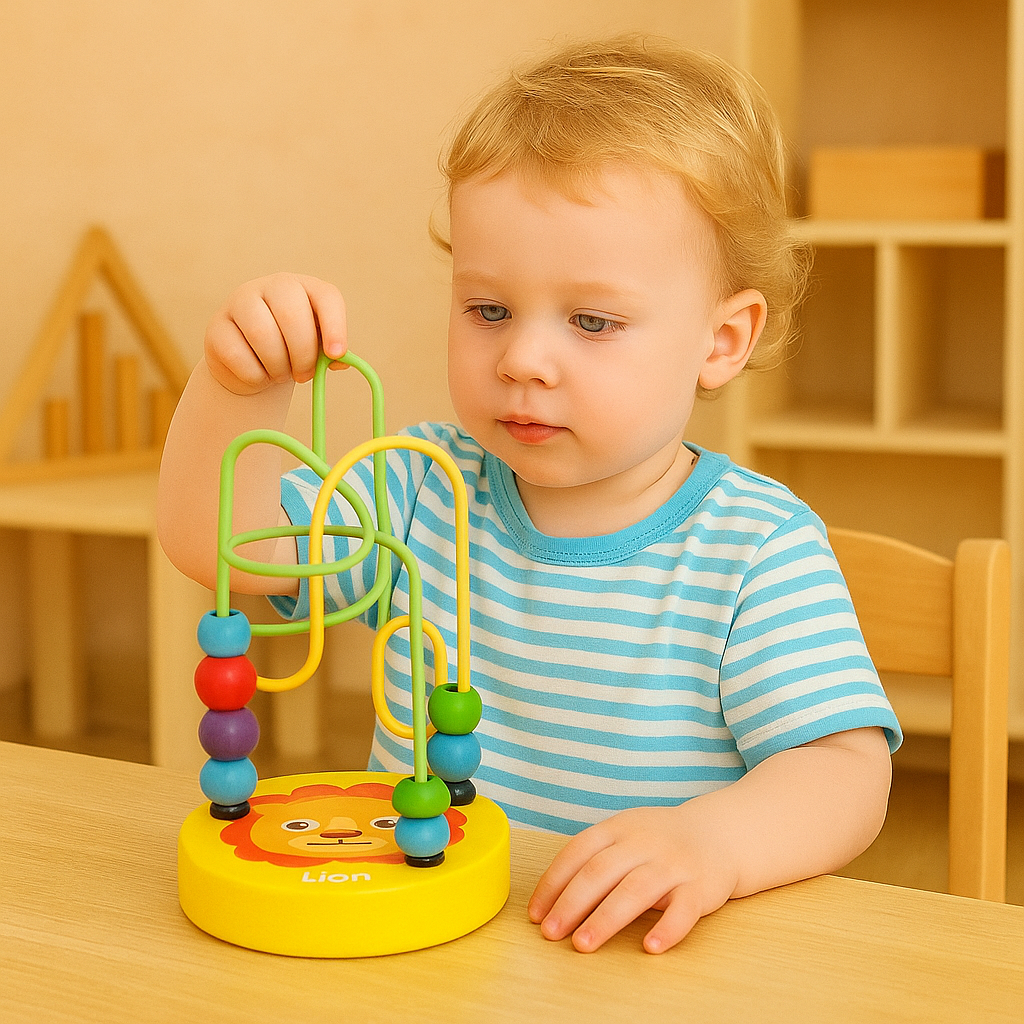 Wooden Montessori Multicolor Bead Wire Maze Trailer Toy