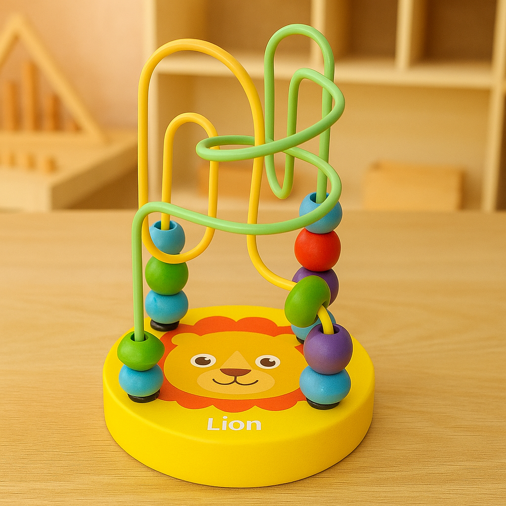 Wooden Montessori Multicolor Bead Wire Maze Trailer Toy