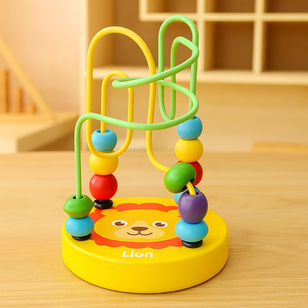 Wooden Montessori Multicolor Bead Wire Maze Trailer Toy